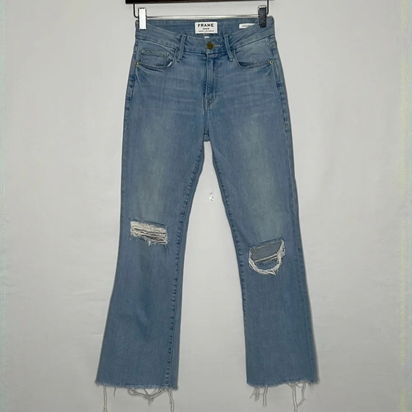 Frame Denim Le Crop Mini Boot Distressed Jeans in Garrn River - Size 24 - Picture 2 of 10